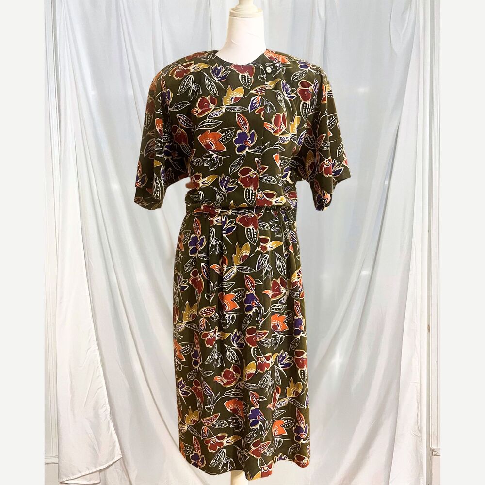 1980s Vintage Tailored Floral Print Midi Dress | Liz Claiborne Cottagecore